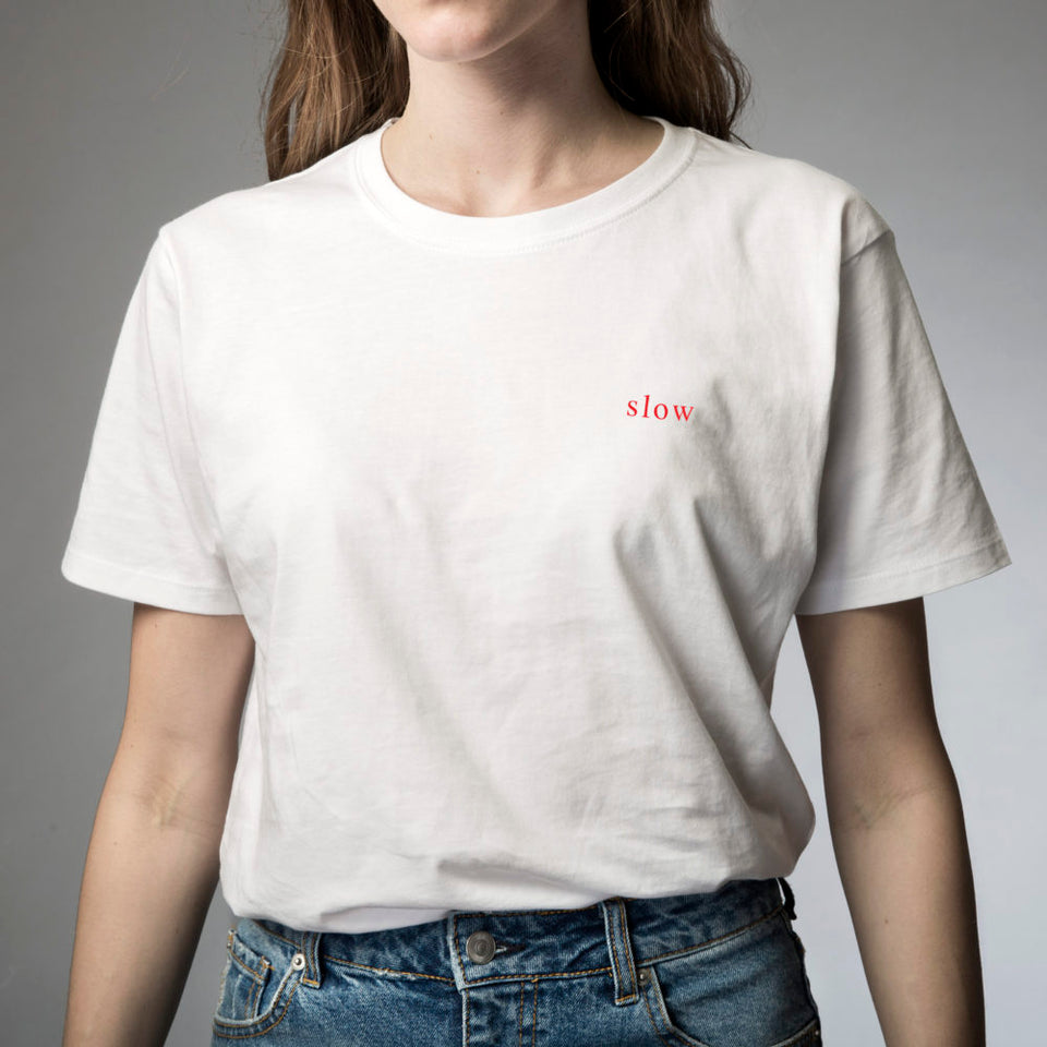 Abenlys Organic & Fair T-Shirt Slow, Statement Shirt, Weiß