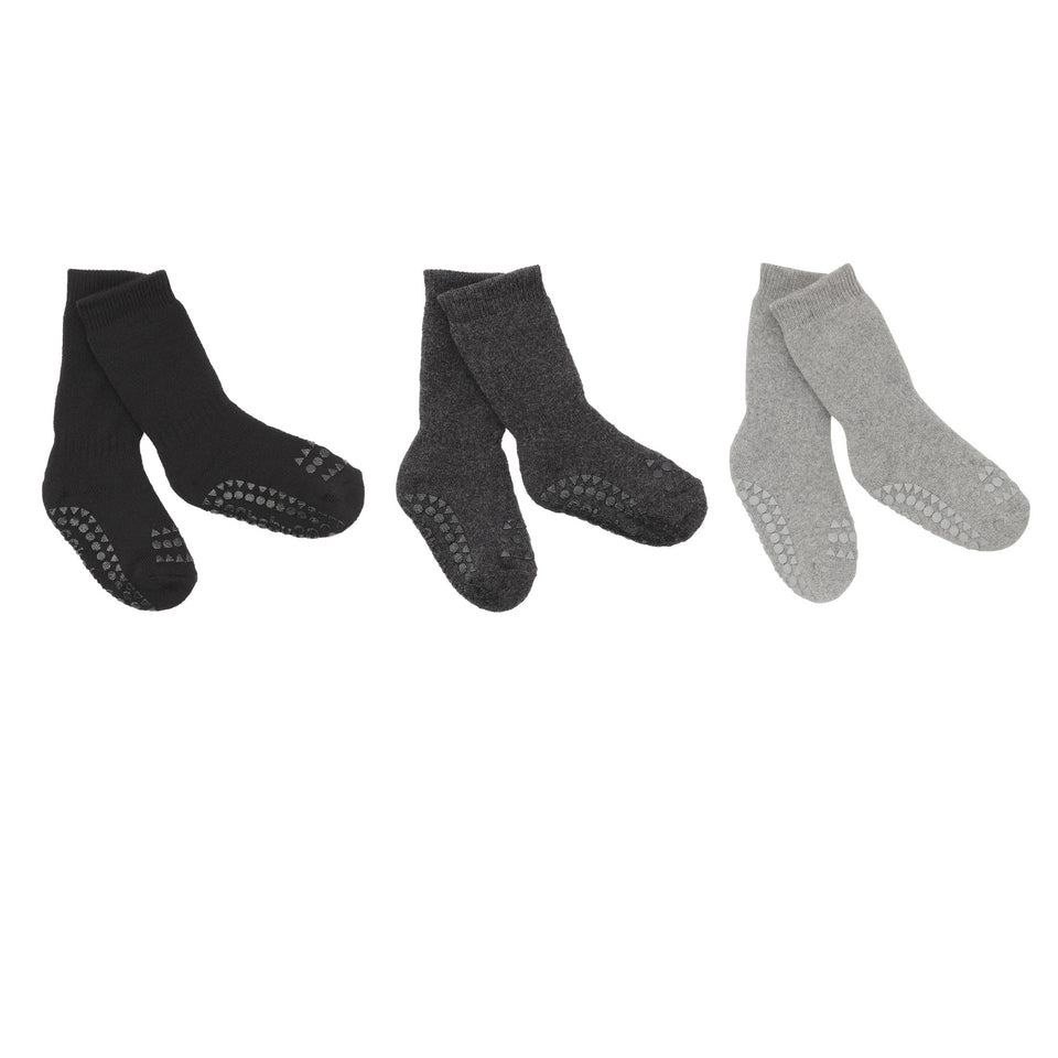 GoBabyGo Stopper-Socken/Anti-Rutsch-Socken/Krabbelsocken, OEKO-Tex Baumwolle, Schwarz/Grau